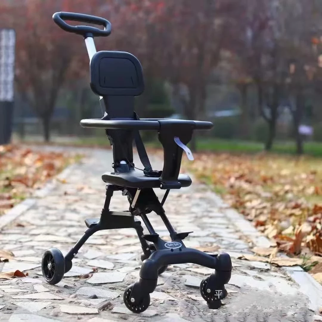 Multifunctional Stainless Steel Frame Baby Toddler Stroller Foldable Safety Guardrail Push Rod 15kg Load Capacity for Travel